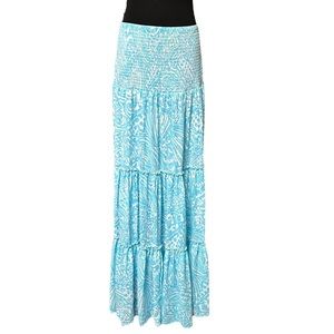 Lilly Pulitzer Hanalei Succulent Sea Blue Tiered Maxi Skirt, Sz L